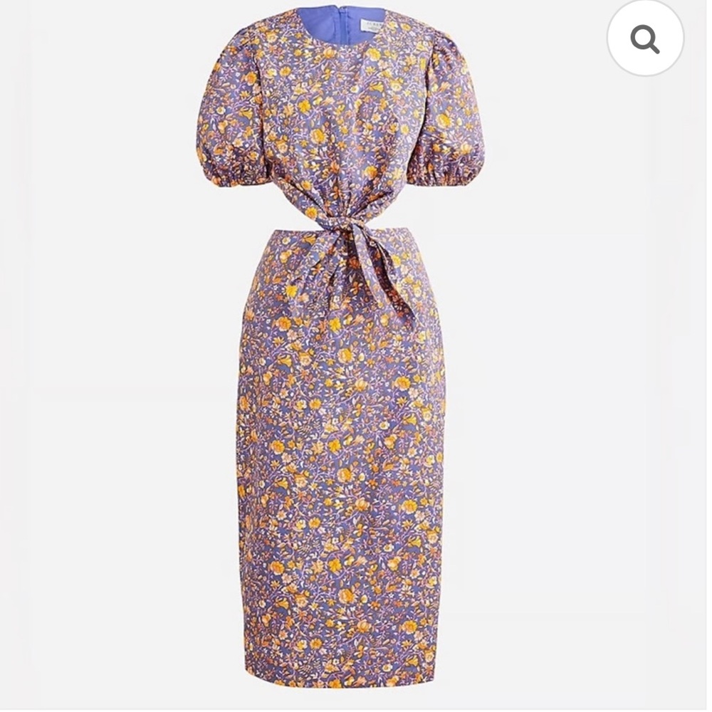 J Crew Midnight Floral Cutout Cotton Poplin Midi Dress Puff sleeve NWT